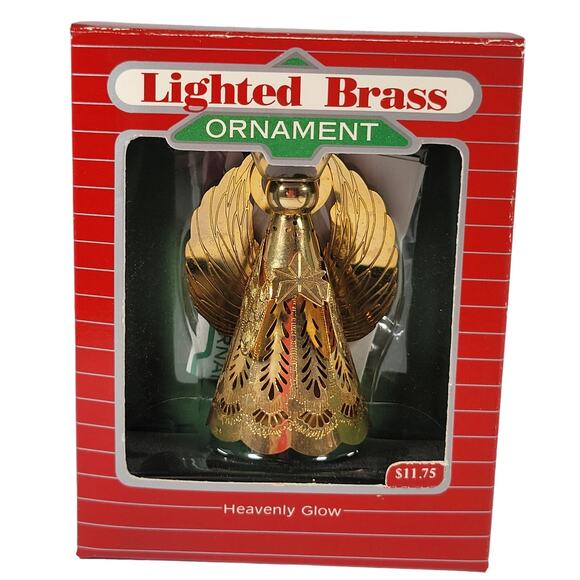 Vintage Hallmark Keepsake Magic Lighted Brass Angel Ornament Heavenly Glow 1988 - Picture 1 of 8